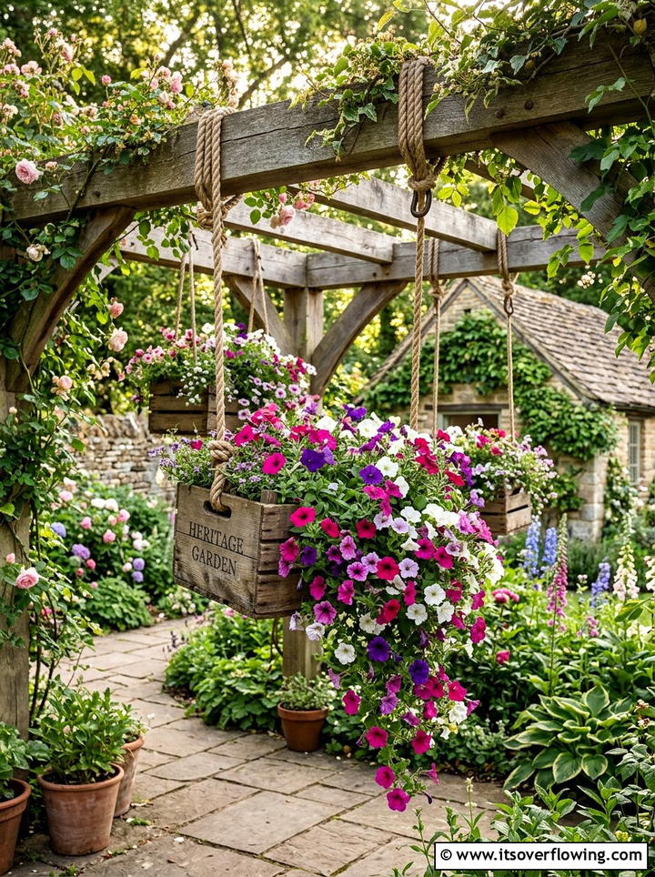 Hanging wooden crate garden - 25 backyard ideas with crate planters