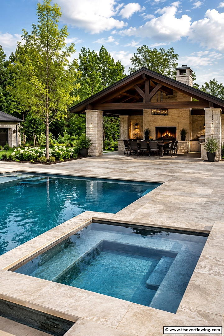 Harmonious Outdoor Integration - 30 Rectangle Pool With Hot Tub Designs for Luxury Backyards