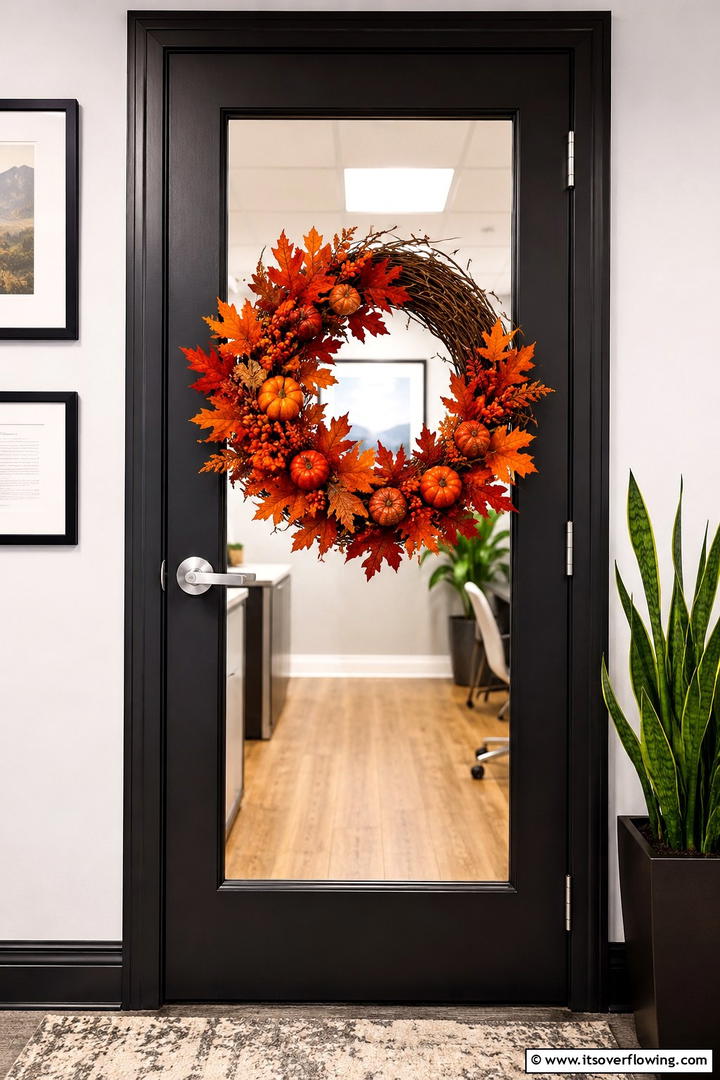 Harvest Wreath Office Door Display - 50 Fall Office Decor Ideas for A Sleek, Calm Workspace