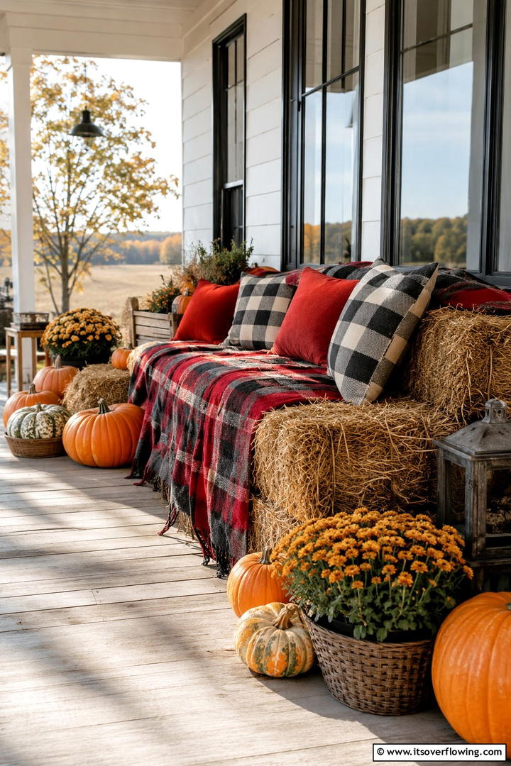 Hay Bale Seating Area - 50 Modern Fall Porch Decor Ideas Roundup- Warm Welcomes