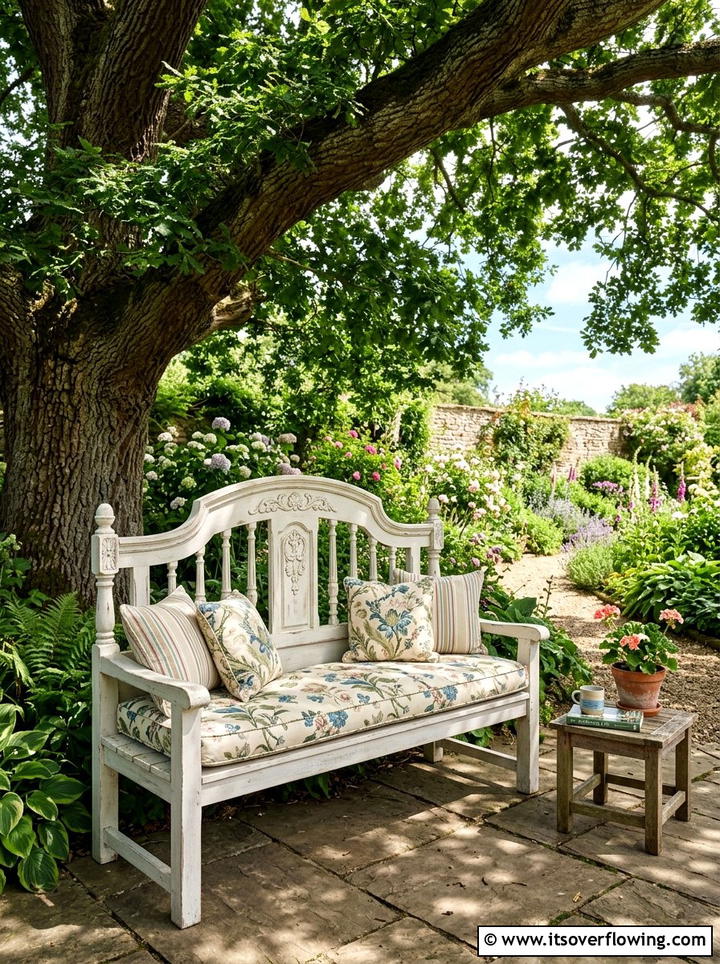 Headboard Bench Area - 25 backyard ideas with old furniture