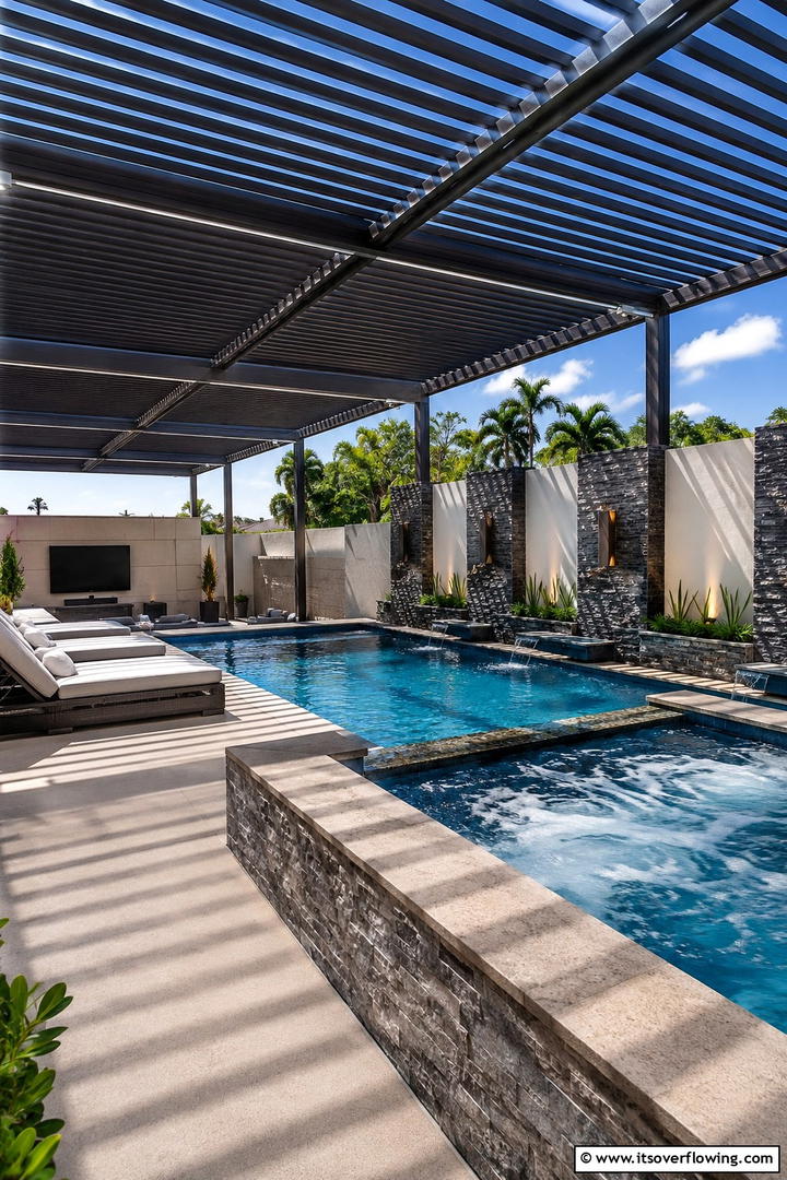 Heated Comfort Zone - 30 Rectangle Pool With Hot Tub Designs for Luxury Backyards