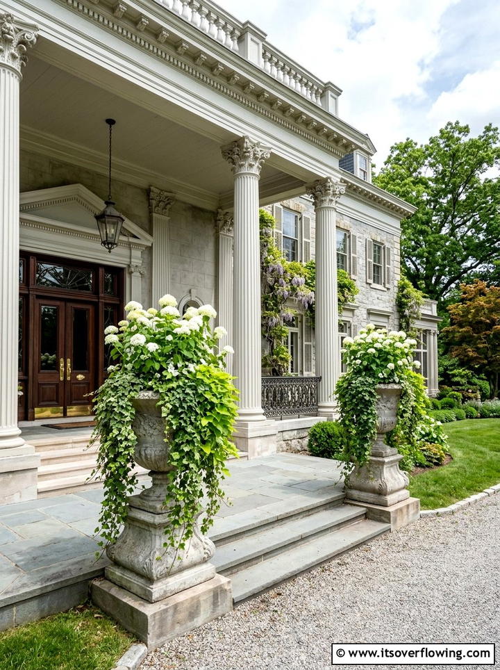 Heavy Concrete Urns - 25 front porch ideas with concrete planters