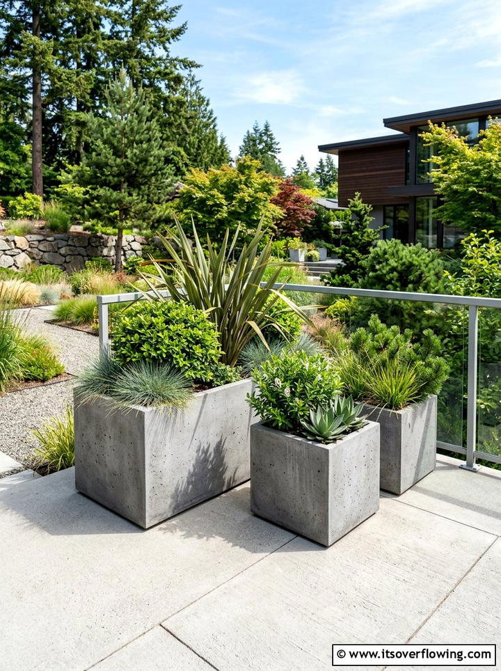 Heavy concrete planter - 25 garden ideas for windy areas
