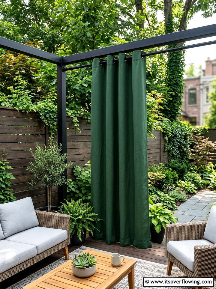 Heavy weight privacy drapes - 25 backyard ideas with pergola curtains