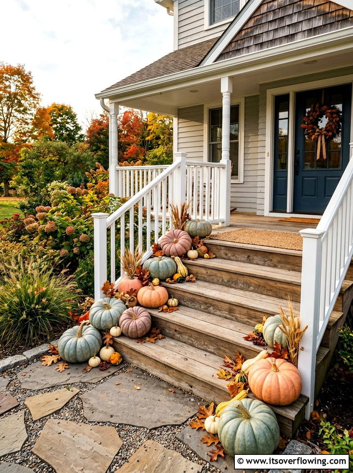 Heirloom Pumpkins On Porch Steps - 25 front porch ideas with fall decor