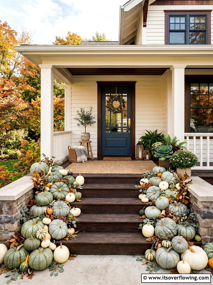Heirloom pumpkin porch - 25 front porch decor ideas for thanksgiving