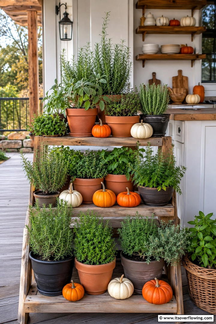 Herb Container Garden Display - 50 Modern Fall Porch Decor Ideas Roundup- Warm Welcomes