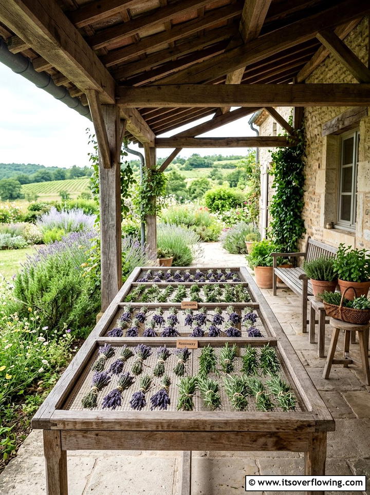 Herb Drying Table - 25 upcycled garden ideas with old tables