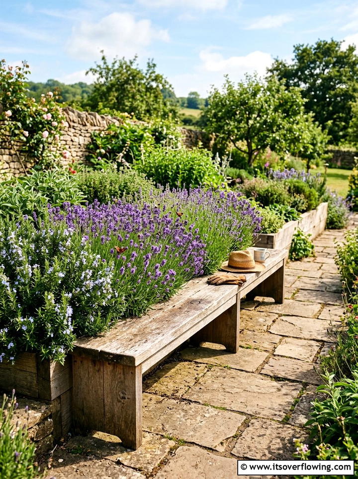 Herb Garden Border Bench - 25 garden ideas with bench seating