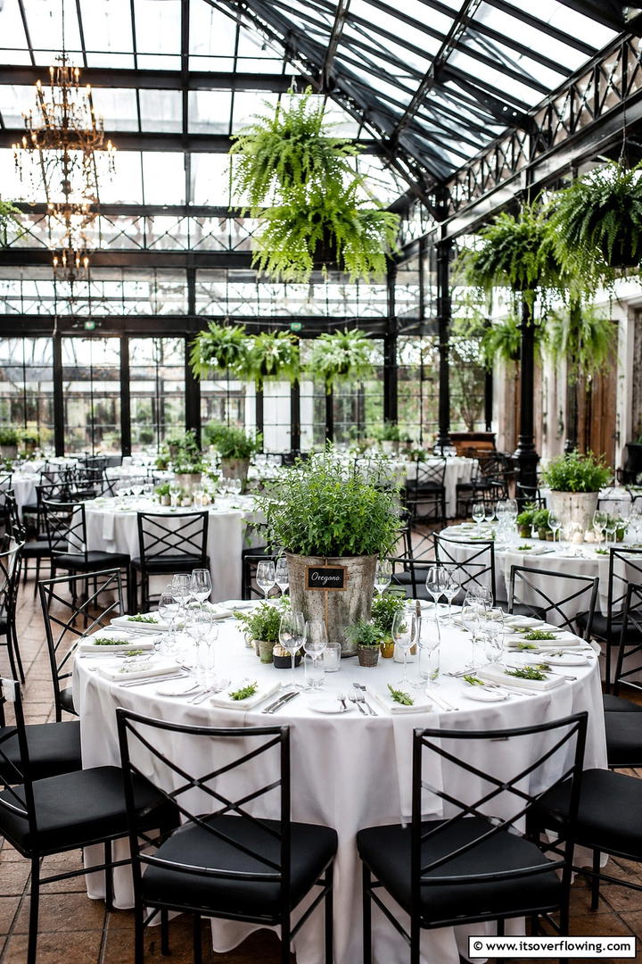 Herb Garden Centerpiece in a Vintage Pot - 30 Rustic Wedding Centerpieces for a Charming Celebration