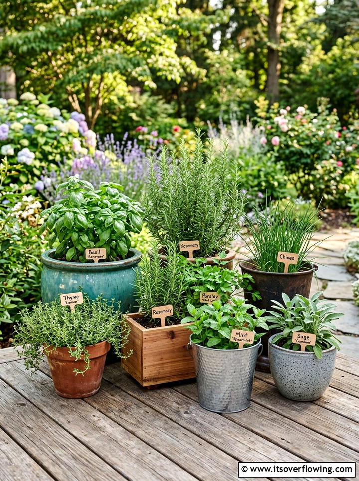 Herb Garden Container Grouping - 25 garden decor ideas with herb displays