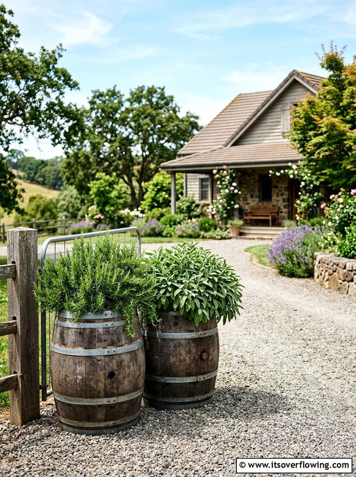 Herb Garden In Barrels - 25 garden decor ideas with herb displays
