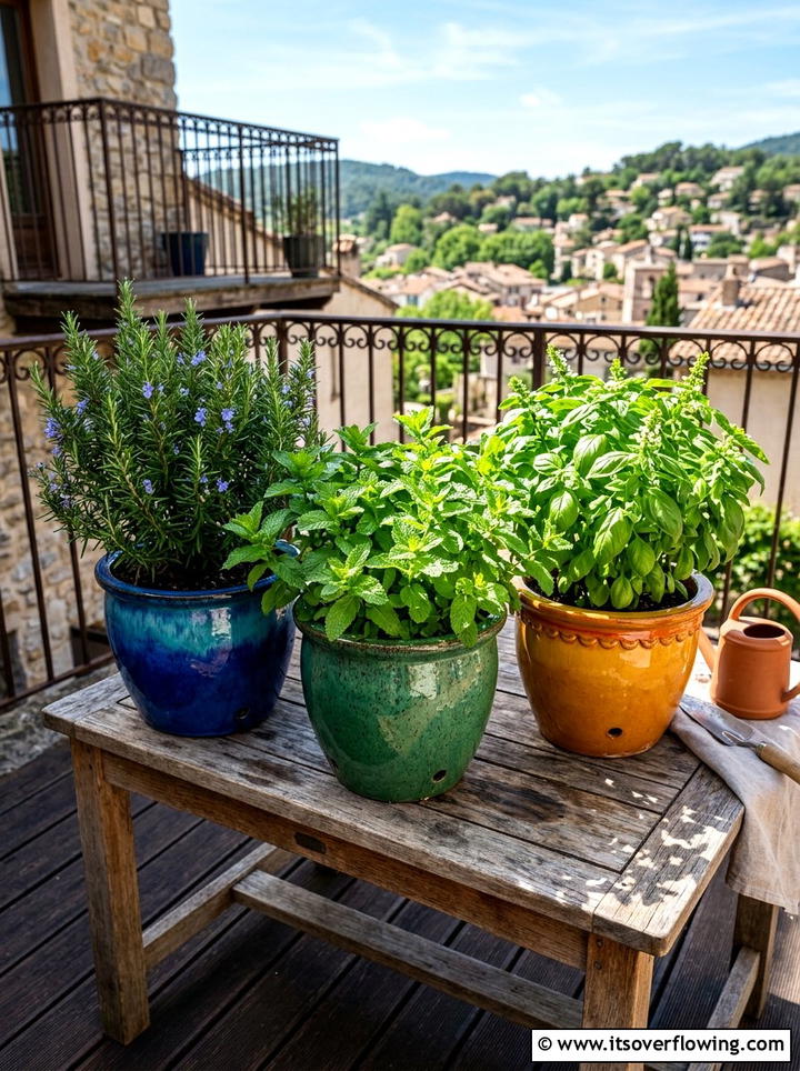 Herb Garden In Heavy Ceramic Pots - 25 small garden ideas for windy balconies