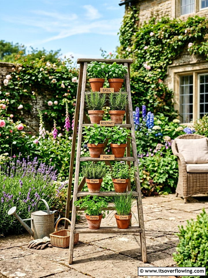 Herb Garden Ladder - 25 backyard ideas with old ladder planter