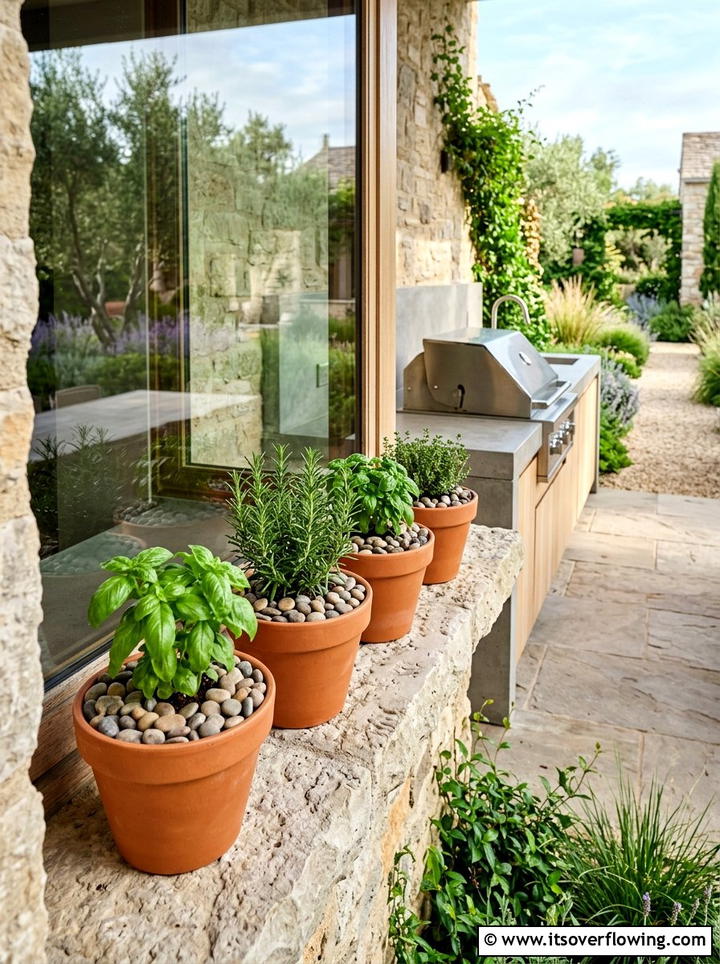 Herb Garden Pebble Pots - 25 creative garden ideas with mosaic planters