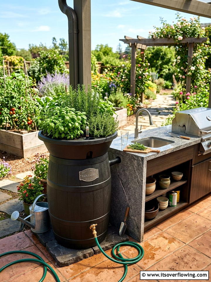 Herb Garden Rain Barrel - 25 upcycled garden ideas with rain barrels
