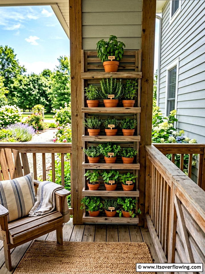 Herb Garden Shelf - 25 front porch ideas with real plants