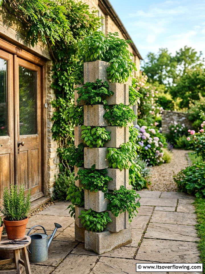 Herb Garden Tower For Kitchen - 25 cheap garden ideas with cinder blocks