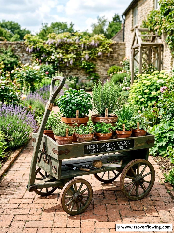 Herb Garden Wagon - 25 garden decor ideas with wagons