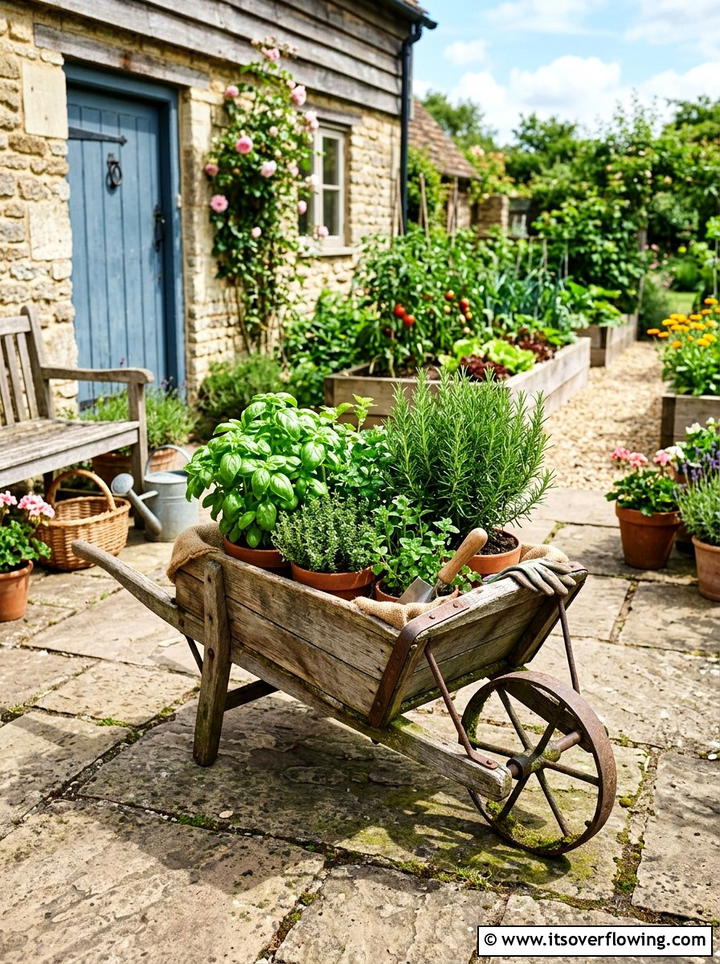 Herb Garden Wheelbarrow - 25 garden decor ideas with wheelbarrows