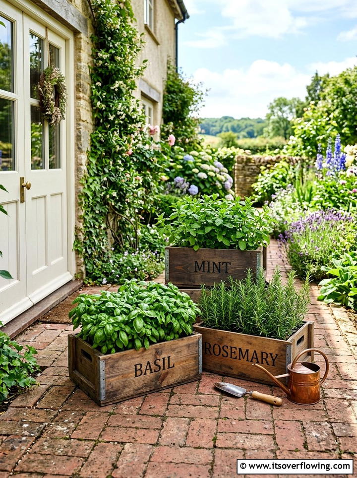 Herb Garden Wood Crate - 25 garden decor ideas with wooden planters