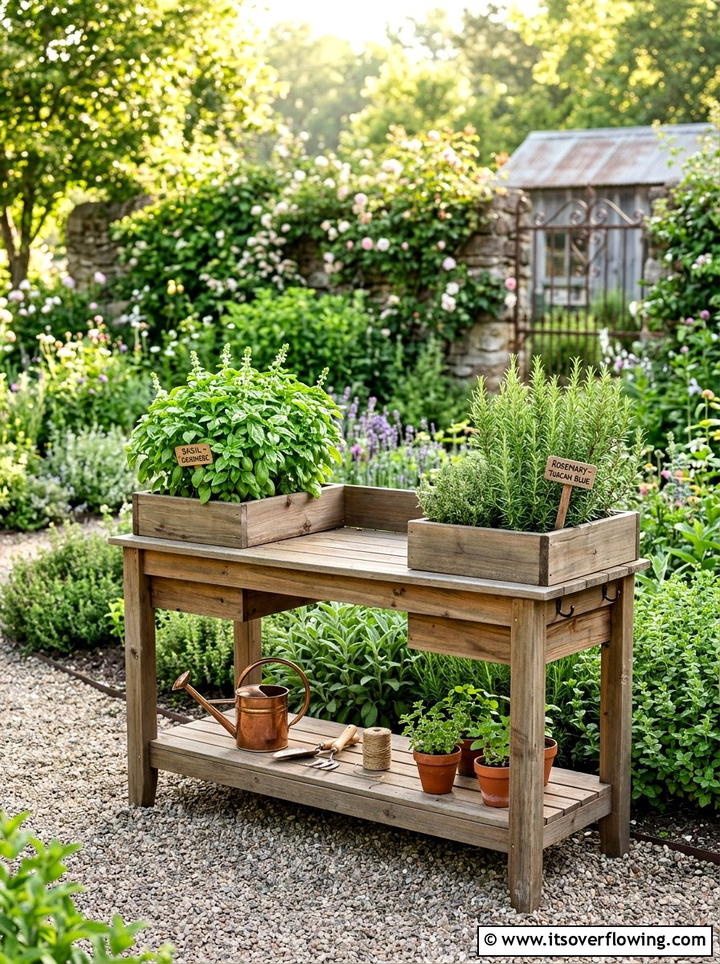 Herb Potting Bench - 25 upcycled garden ideas with potting benches