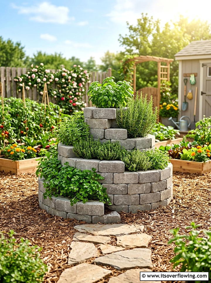 Herb Spiral - 25 recycled garden ideas with concrete blocks
