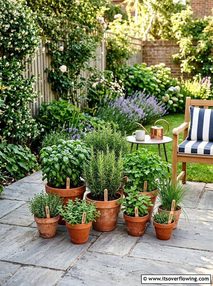 Herb container garden - 25 cheap garden ideas with seeds
