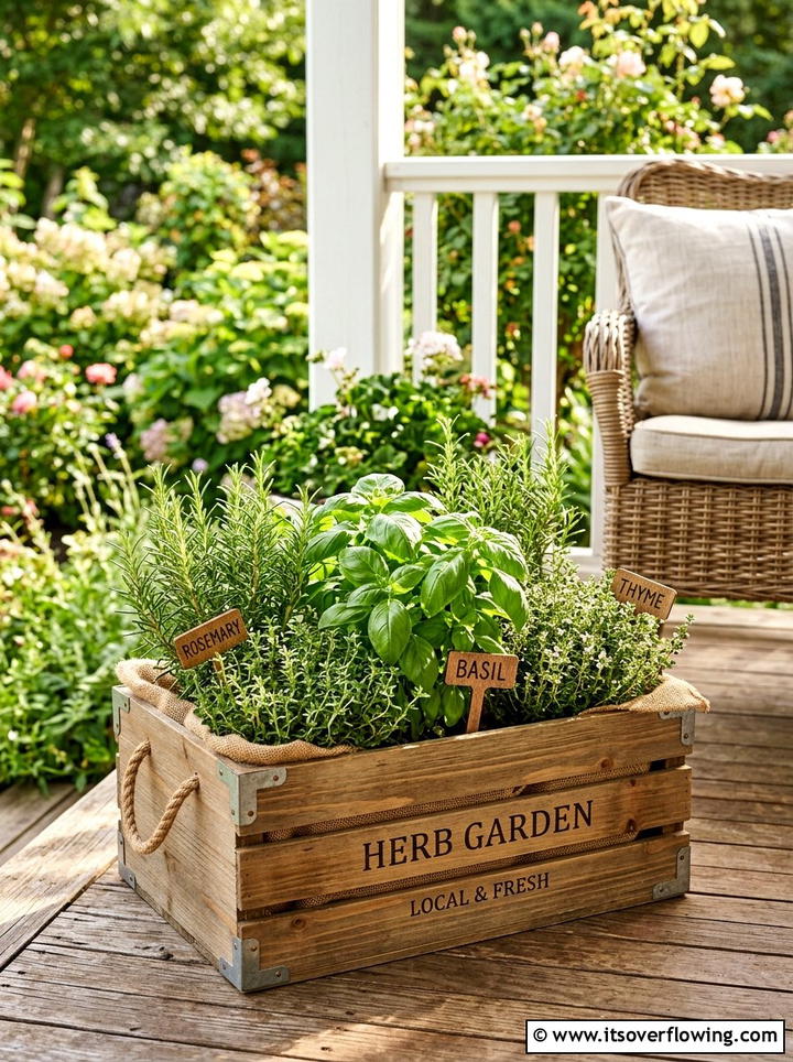Herb garden crate - 25 front porch decor ideas with vintage crates