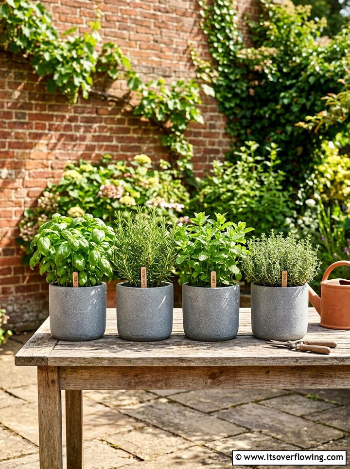Herb garden in pots - 25 garden ideas for rental homes