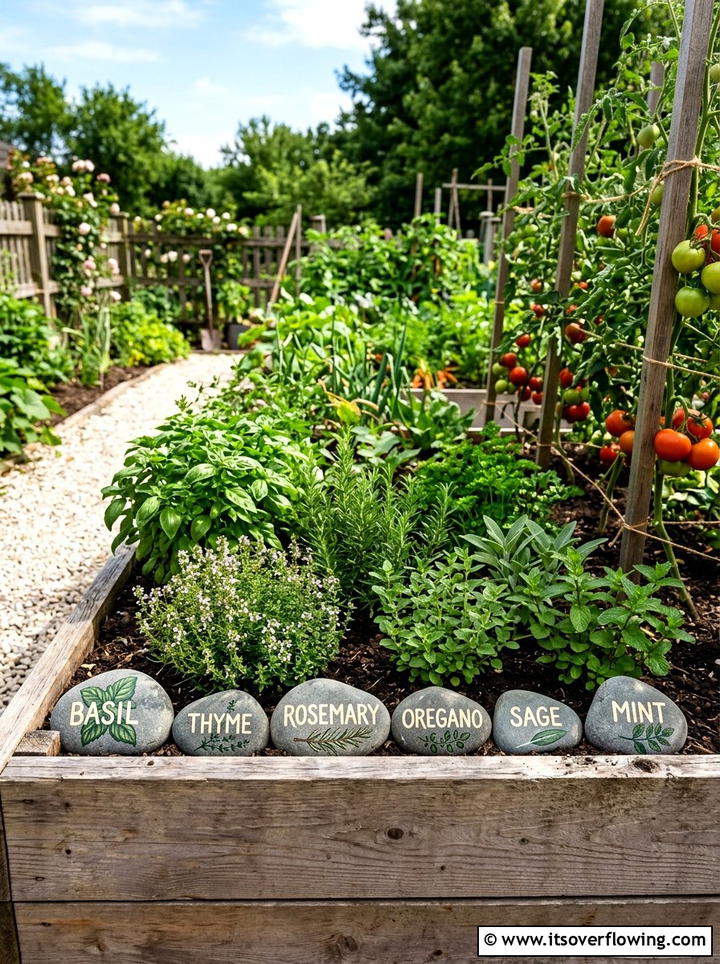 Herb garden stone marker - 25 garden decor ideas with painted rocks