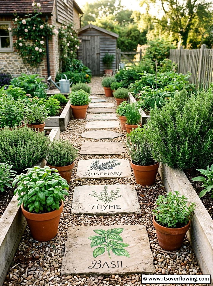 Herb garden stone markers - 25 creative garden ideas with painted stepping stones