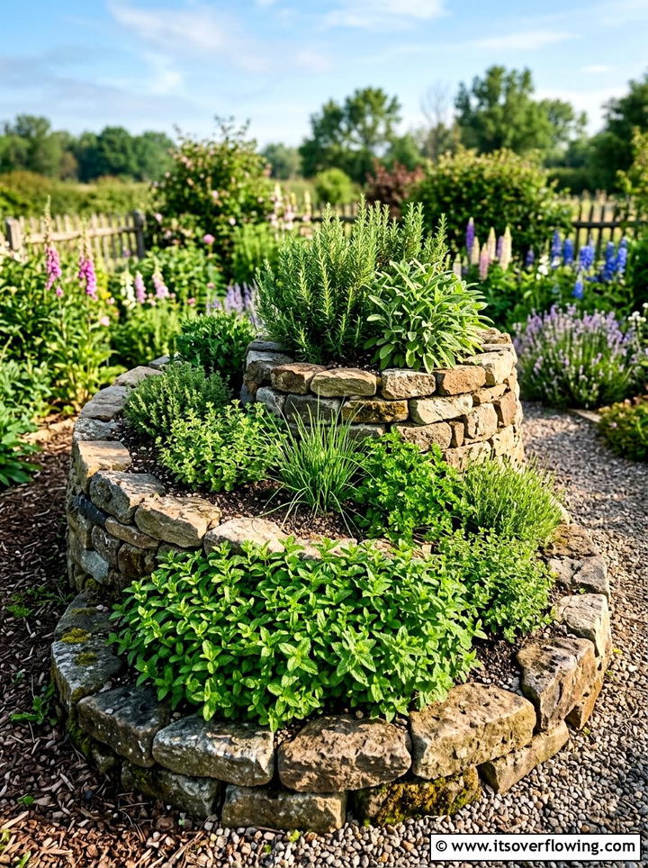 Herb spiral garden - 25 creative garden ideas with medicinal herbs