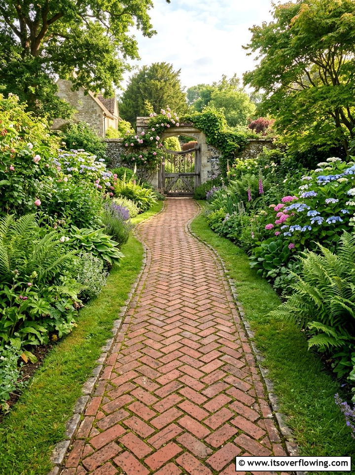 Herringbone Brick Path - 25 small garden ideas with pavers