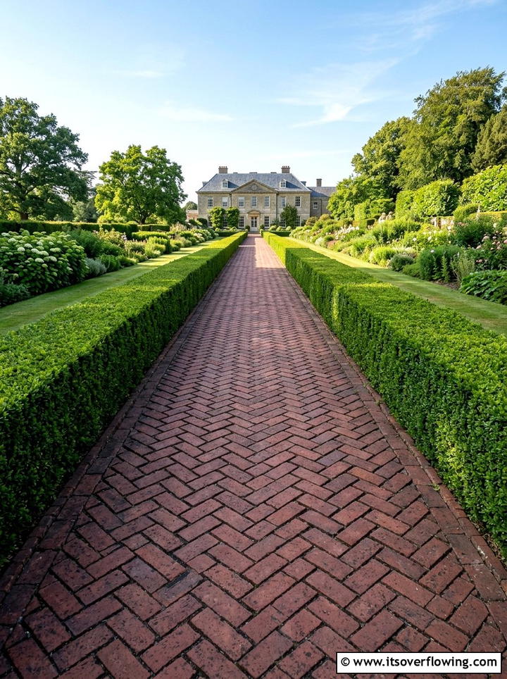 Herringbone Brick Walkway - 25 garden design ideas with pathways