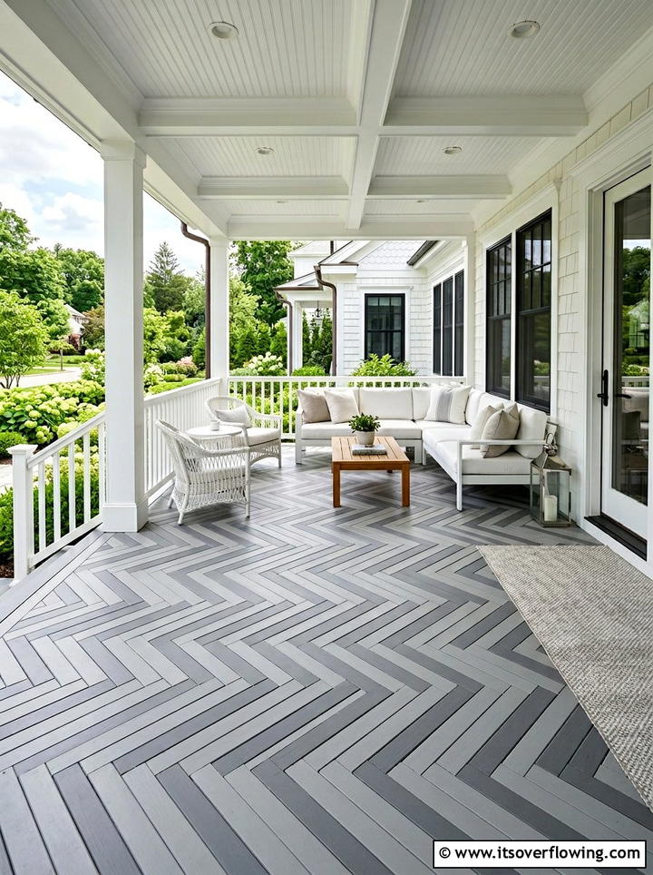 Herringbone Painted Porch Floor - 25 front porch ideas with painted floor