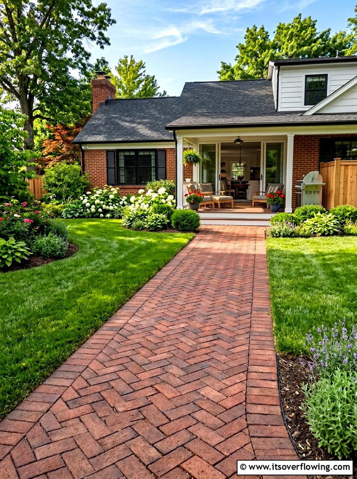 Herringbone Pattern Walkway - 25 backyard ideas with stamped concrete