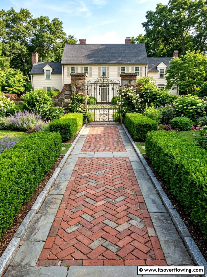 Herringbone Stone Walkway - 25 garden ideas with stepping stones