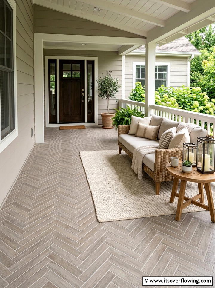 Herringbone tile porch floor - 25 front porch ideas with tile floor