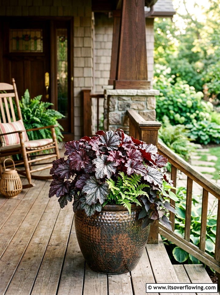 Heuchera Color Container - 25 front porch ideas with shade plants