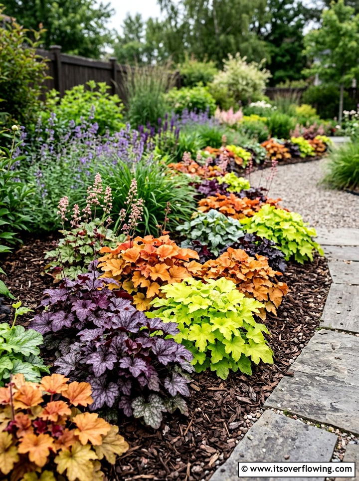 Heuchera varieties for mixed foliage - 25 small garden ideas for year round color
