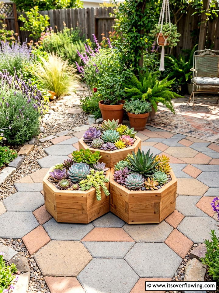 Hexagon Wood Planter Set - 25 garden decor ideas with wooden planters