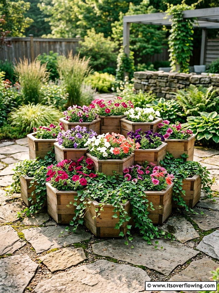 Hexagon wooden planter - 25 creative garden ideas with geometric beds