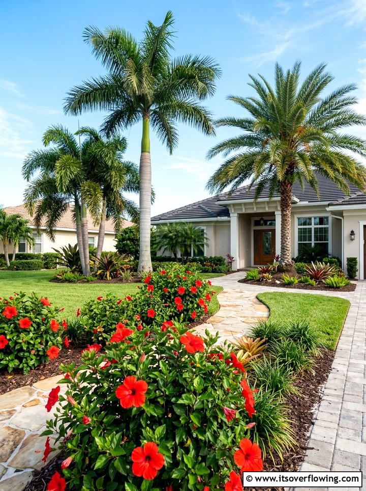 Hibiscus and palm landscape - 25 garden design ideas with tropical foliage