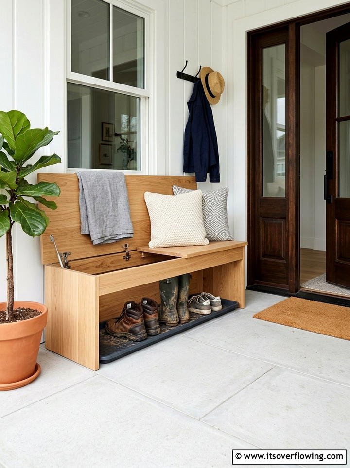 Hidden Boot Tray Bench - 25 front porch ideas with boot tray