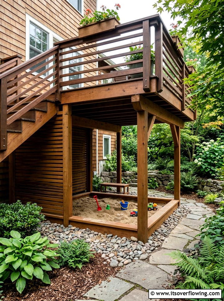 Hidden Sandbox Under Deck - 25 backyard ideas with sandbox
