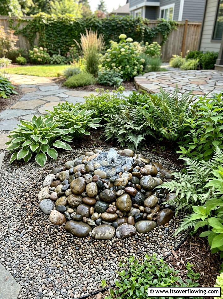 Hidden reservoir gravel fountain - 25 garden design ideas with water features