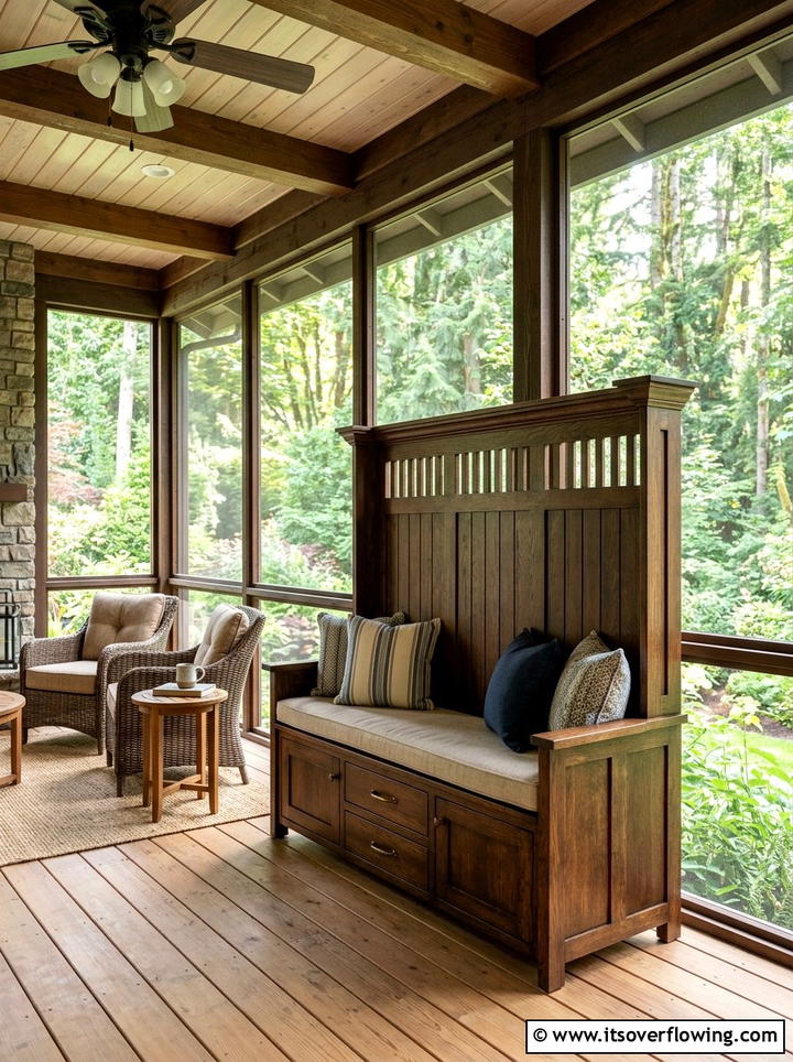 High Back Storage Bench - 25 front porch ideas with storage bench