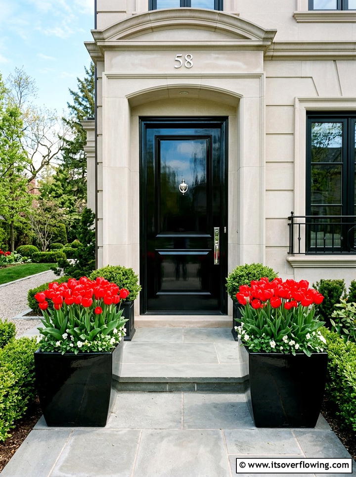 High Gloss Black Entry Planters - 25 front porch decor ideas with pedestal planters